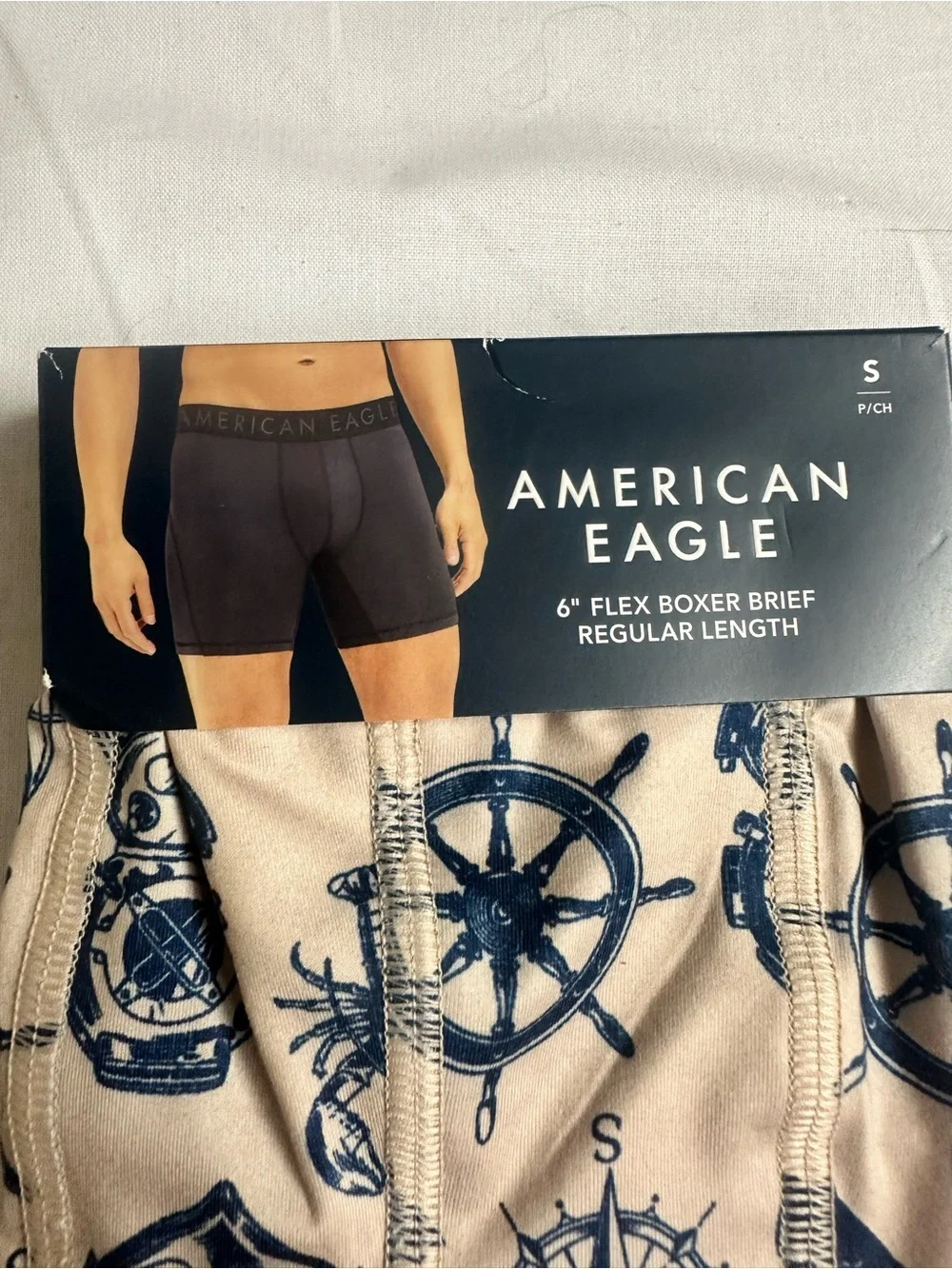 American Eagle Outfitters Beige Boxer Briefs with Navy Nautical Print